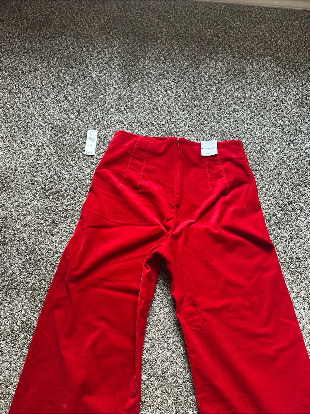 Maeve Red Ruffle Hem Velvet Pants - Picture 5 of 8